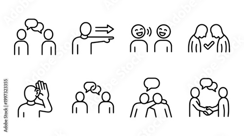 Diverse communication and interaction icons for business and social concepts