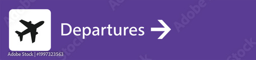 Airport Departures Sign with Airplane Icon and Direction Arrow for Passenger Guidance, Travel Navigation, Terminal Wayfinding, and Aviation Information Display Design