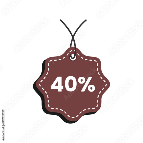 40 Percent Discount Sale Tag with Brown Star Shape and String