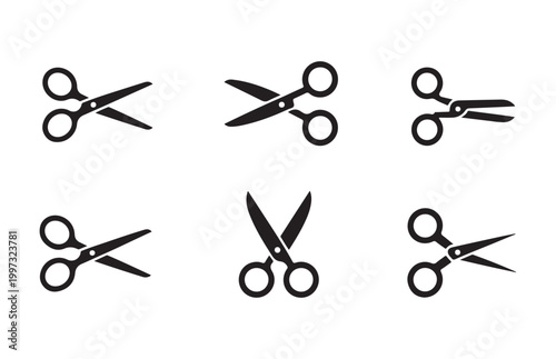 Various scissor icons set in different shapes and angles isolated on transparent background vector art.