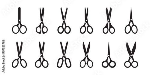 Large collection of professional scissor silhouettes in many styles isolated on transparent background set.