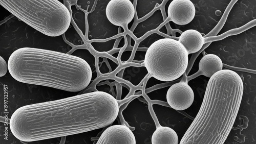 Microscopic View of Bacteria and Fungi Cells with Spores, SEM, Science Research