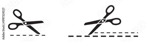 Pair of scissors icon with cut lines vector illustration isolated on a transparent background for various uses.