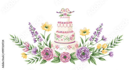 Decorative multi tiered wedding cake design 1.