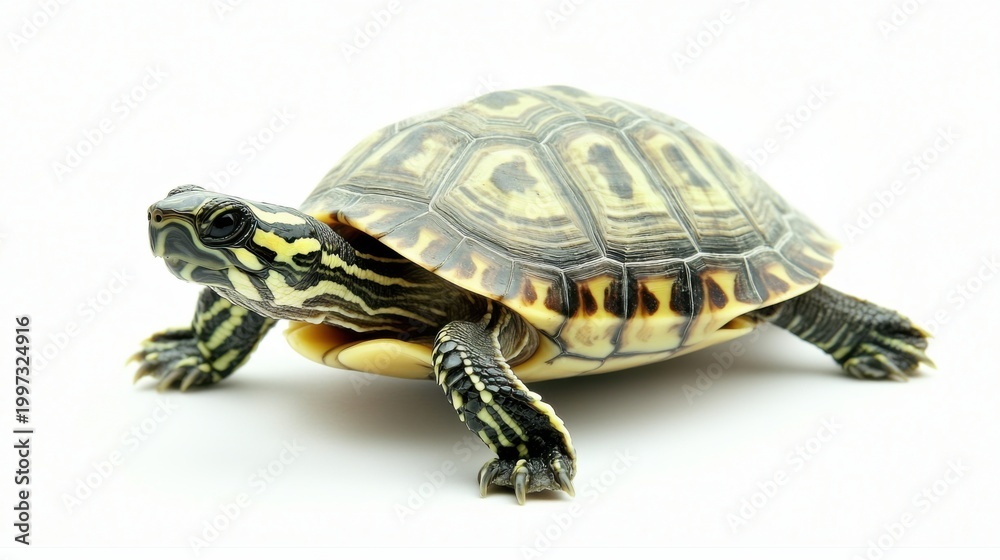 Fototapeta premium Detailed Turtle Mid-Step Pose on White Background