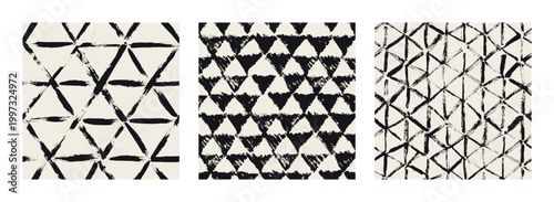Vector seamless pattern set. Abstract background with brush strokes. Monochrome, hand-drawn print. Artistic tileable strokes. Collection of creative swatches. Modern surface design.