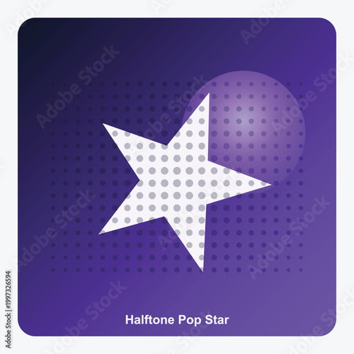 Halftone Pop Star Graphic Element: Purple Gradient Star Icon with Dotted Pattern Overlay and Retro Y2K Aesthetic for Modern Branding and Digital Design