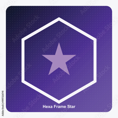 Hexagonal Star Icon on Purple Gradient Background: Minimalist Geometric Logo Symbol for Apps, Gaming, and Award UI Interfaces