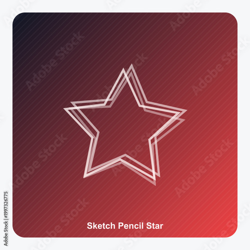 Sketchy Triple Outline Star Icon on Red and Dark Purple Diagonal Linear Gradient Background with Subtle Textured Stripes – Vector Illustration Style Graphic