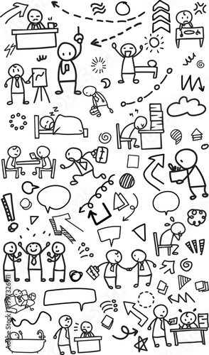 Vertical Daily Work Life Business Doodle Hand Drawn Vector