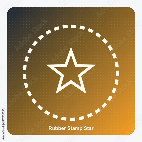 Rubber Stamp Star Icon Outline Vector Illustration with Dotted Circle Border on Gradient Background, Isolated Minimalist Design Element for Quality, Rating, and Branding