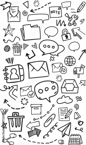 Vertical Email Message Inbox Doodle Hand Drawn Vector Background