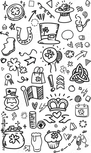 Vertical Saint Patrick Festival Irish Doodle Vector Background