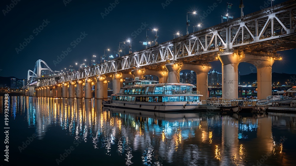 Fototapeta premium Modern Bridge at Night / 夜のモダンな橋