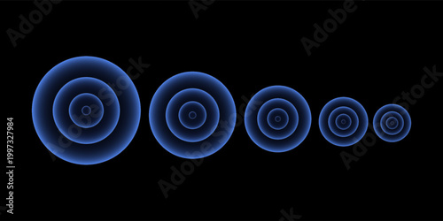 Sonic waves, WiFi signal glowing elements, radar sensor light effects, round wireless network neon symbols. Vector illustration.