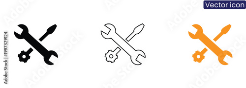 Vector icons of wrenches and gear on white background for repair and maintenance concepts