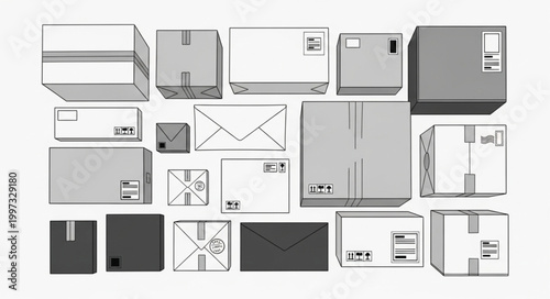 Collection of Various Cardboard Boxes and Envelopes.