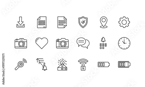 Collection of line icons technology communication and daily life concepts