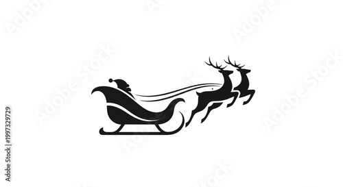 Santa Claus Sleigh Silhouette with Reindeer Flying