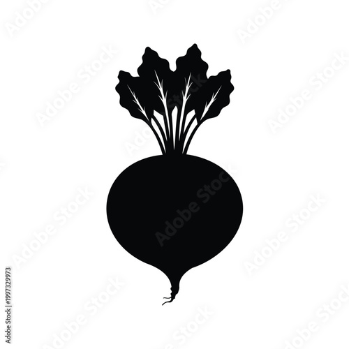 Minimalist beetroot silhouette with leafy greens vector illustration design, beetroot seeds silhouette vector illustration