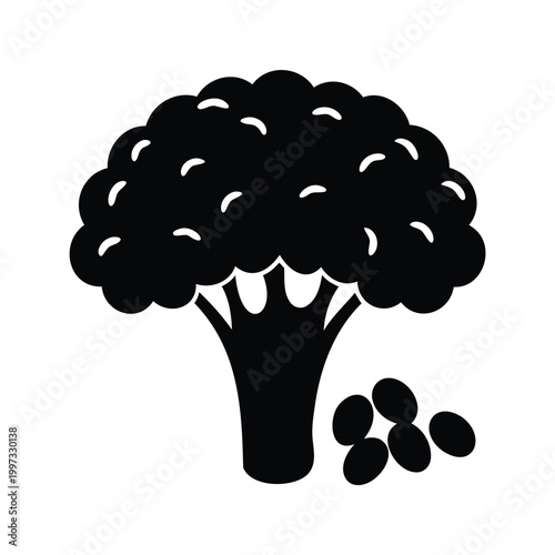 Minimalist black and white broccoli seeds silhouette vector illustration design, broccoli seeds silhouette vector illustration