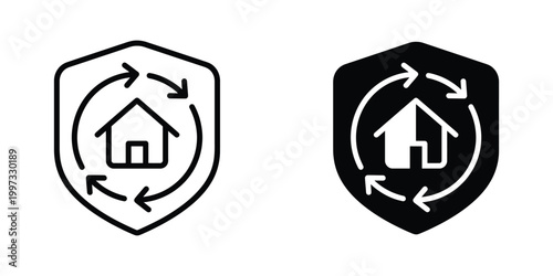 Real Estate Icons, House Protection Symbols, Shield Logos, Vector Graphics