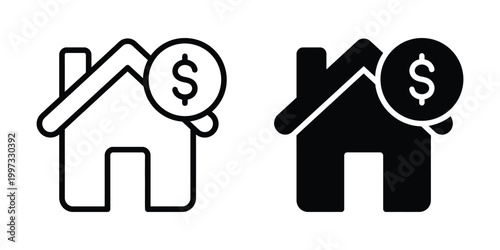 House icons, real estate symbols, money, property signs, financial vector graphics