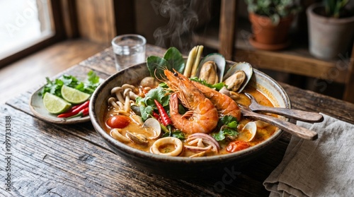 Seafood Tomyam Delight: Tangy Steam & Aroma