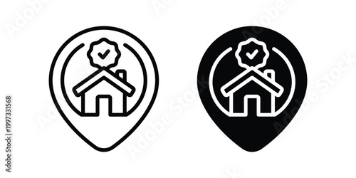 Real Estate Icon Set, House Location Symbols, Map Marker Illustrations, Property Sign Vectors