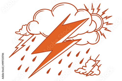 Weather icon, stormy weather, rainy day, orange vector graphics