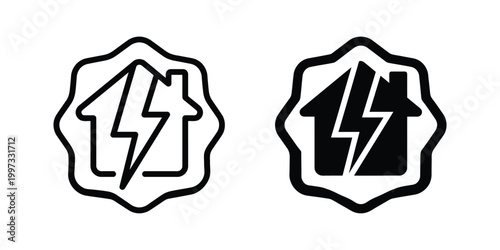 Electricity icons, lightning bolt symbols, power signs, black vector graphics
