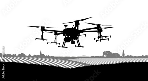 Drone flying over field landscape aerial.