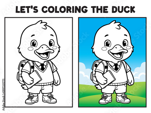 Cute Duck Student Back to School Coloring Page Activity for Kids