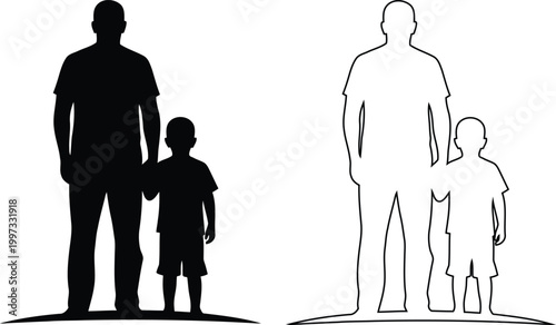 Silhouette Family Illustration Showing Two Different Parent Child Relationships