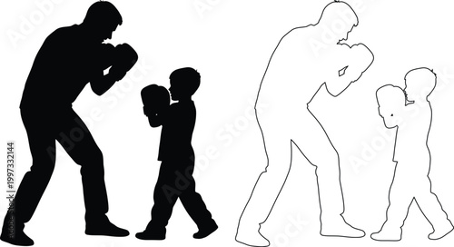 Silhouette illustration showing adult comforting two children with different styles