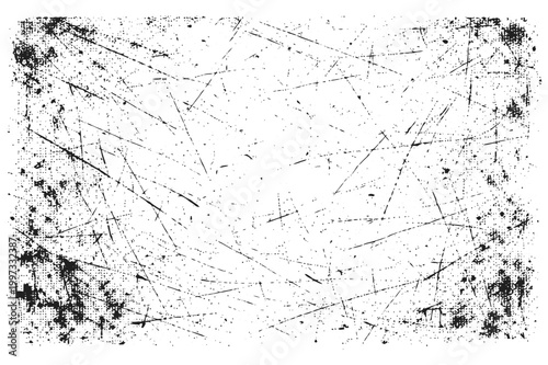 Black scratched grunge texture with rough abrasion marks isolated on white