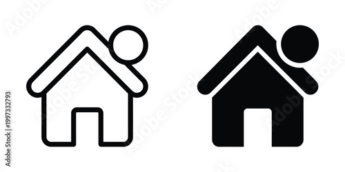 House, home, real estate, property icons, black and white, 2 symbols