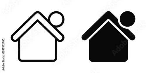 House, home, family, and love icons, black and white line art symbols