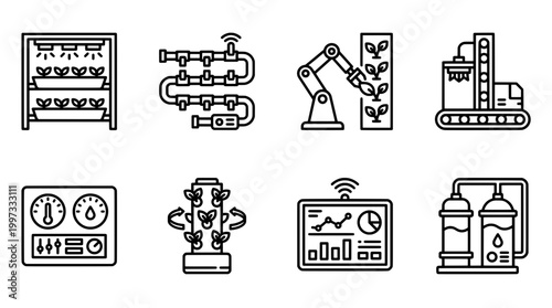 Modern agriculture and automation icons farming technology and innovation