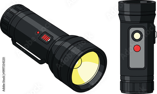 Flashlight Icon Set in Different Angles for Emergency, Outdoor, and Safety Design Projects