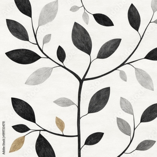 Child-Drawn Doodle Pattern of Leaves and Vines Growing and Twisting Upwards