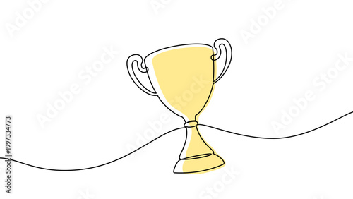 Continuous one line trophy award drawing prize icon outline medal. Trophy award single design cup drawn check vector achievement quality basketball badge office illustration best corner golden work