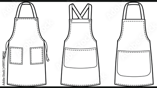 Professional set of minimalist line art kitchen apron templates for culinary uniform and bakery branding concept vector