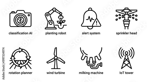 Modern agriculture and technology icons farming ai and sustainability
