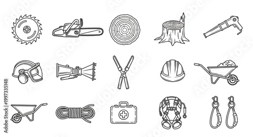 Collection of Hand Drawn Construction and Gardening Tools.