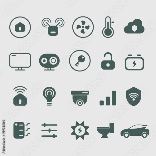 Smart home and IoT security technology icon set