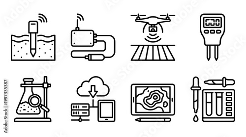 Modern agriculture technology illustration icons set vector design