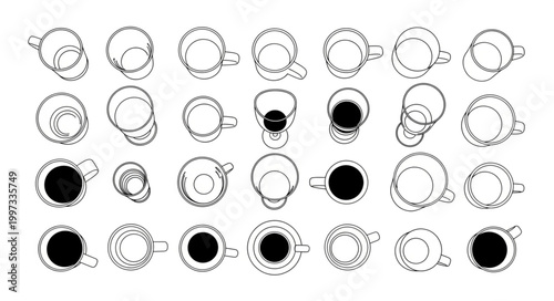 Collection of Coffee Cup Stains Top View.