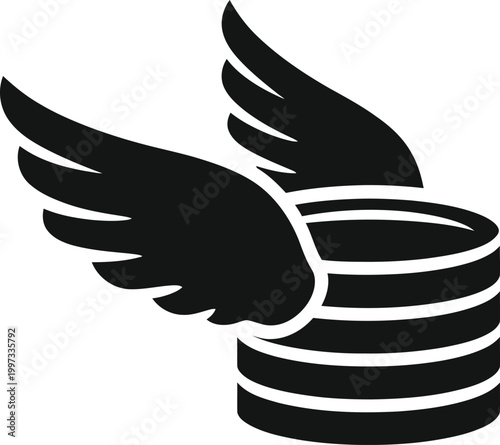 Quadro su tela A black and white icon of a winged cylinder on a plain background