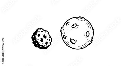 Asteroid and Moon illustration with copy space, celestial bodies in space, science and exploration